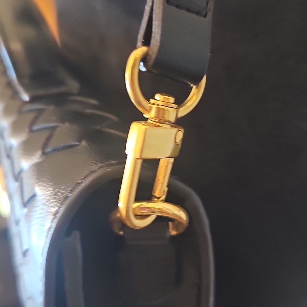 Woven Leather Clutch Bag in Black with Gold Accent - Picture 9 of 11